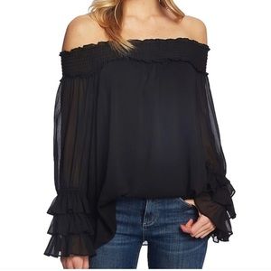Cece  Women’s Off-the-Shoulder Long Sleeve Ruffle Detail Smocked Blouse Size: M
